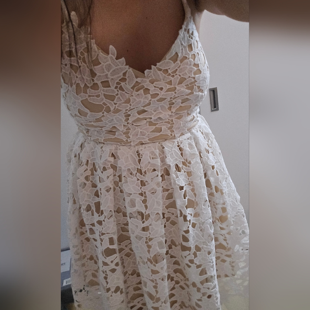 White Strapless Sundress with Floral Lace and Tie Back